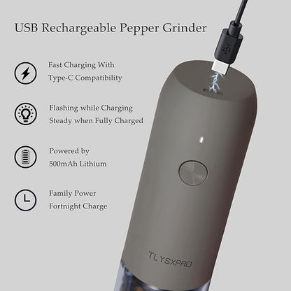 Electric Salt and Pepper Grinder Set, USB Rechargeable, Automatic Salt and Pepper Mill Grinder with Adjustable Coarseness, Electric Salt Shakers, LED Light, Refillable (2 Packs, Greige&Buttercream) - Image 6