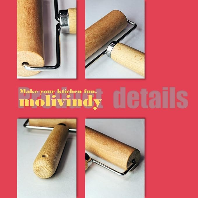 Small Rolling Pin, Wooden Dough Roller, Non-Stick Pizza Roller, Dough Baker Roller Set for Home Kitchen Baking Cooking. - Image 3