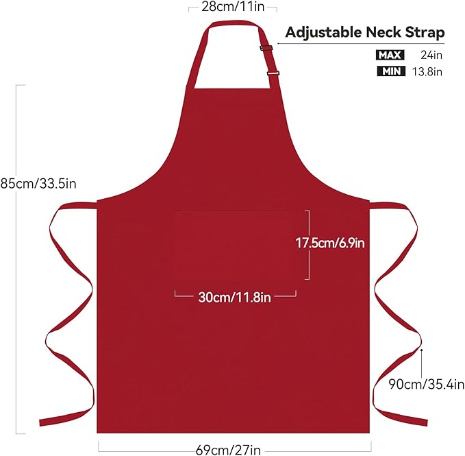 NLUS 2 Pack Kitchen Aprons with 2 Pockets for Women Men, Chef Aprons for Baking BBQ Cooking, Red - Image 3