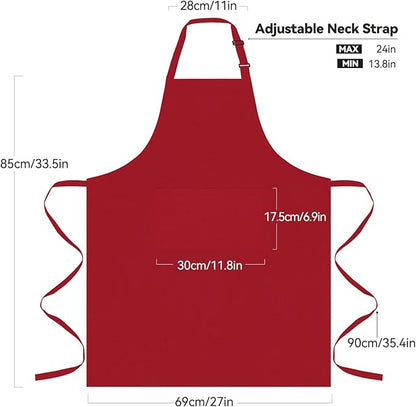 NLUS 2 Pack Kitchen Aprons with 2 Pockets for Women Men, Chef Aprons for Baking BBQ Cooking, Red - Image 3