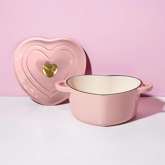 Paris Hilton Enameled Cast Iron Dutch Oven Heart-Shaped Pot with Lid, Dual Handles, Works on All Stovetops, Oven Safe to 500°F, 4-Quart, Pink - Image 9