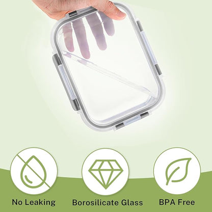 HOMBERKING 8 Pack Glass Food Storage Containers with Lids, Meal Prep Containers, Airtight Bento Boxes with Leak Proof Locking for Microwave, Oven, Freezer and Dishwasher, BPA Free, 5-35oz - Image 5