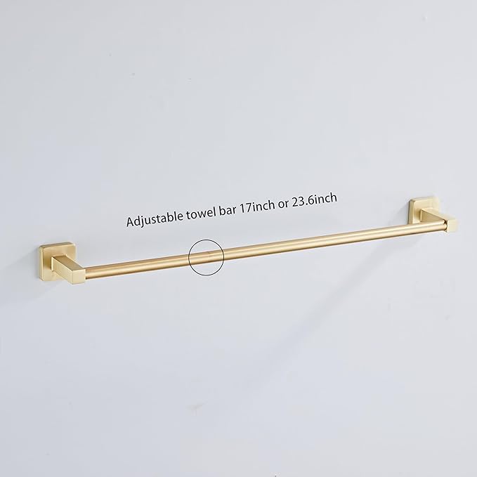 Brusehd Light Gold Bathroom Hardware Set 4 Pieces,Bathroom Accessories Set Stainless Steel Wall Mounted, Hand Towel Bar, Towel Ring, Robe Towel Hooks,Toilet Paper Holder,Towel Bar Set, 23.6 Inch… - Image 6