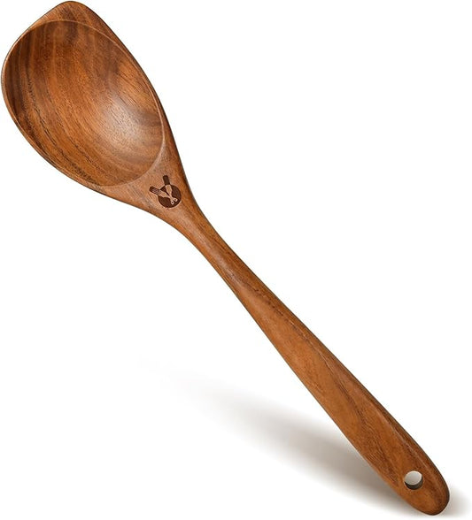 Wooden Spoons for Cooking, Natural Premium Teak Wood Corner Spoon, Good Grip Large Wooden Spoons and Wooden Spatula, Heat Resistant Wooden Cooking Utensils for Nonstick Cookware Cooking Gifts by Unknown