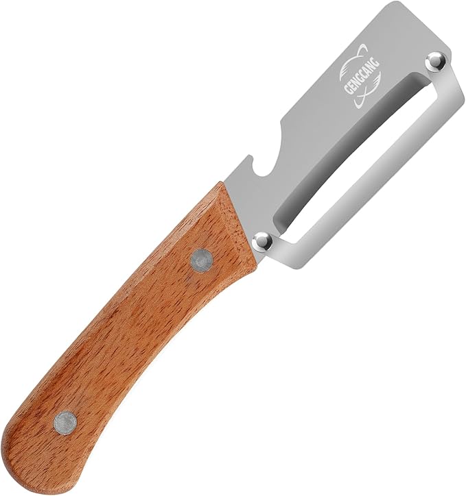 Multi-Functional Vegetable Peeler – Comfortable Wooden Handle with Sharp Stainless Steel Blade, Built-in Bottle Opener - Perfect Kitchen Peeler For Veggie, Fruit, Potato, Carrot, Apple by GENGCANG