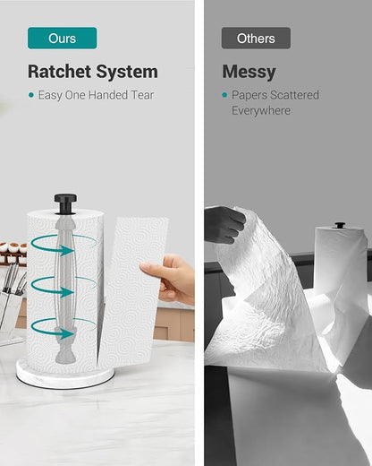 Paper Towel Holder Countertop, Marble Weighted Base, Glossy Black, One-Handed Tear, Freestanding Paper Towel Stand Rack with Ratchet Mechanism for Kitchen Toilet Bathroom Essentials Decor Accessories - Image 3