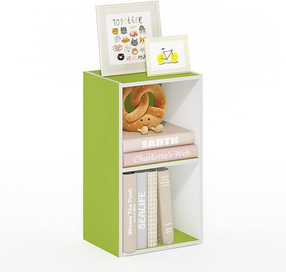 Furinno PASIR Book Shelf, 2-Tier Modern Bookshelf, Open Shelves Bookcase 9 x 12 x 21, Easy Assembly, for Living Room, Bedroom, Home Office, Green/White by Furinno-FitsYourSpaceFitsYourBudget