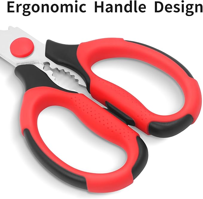 Kitchen Scissors, Sharp Stainless Steel Blades, Soft Grips, Multi-Purpose Heavy Duty Scissors Set, Red/Black, 3 Piece Set