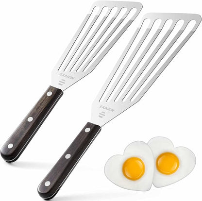 2 Pack Fish Spatula Stainless Steel，Flexible Metal Spatula Perfect for Flipping Eggs, Burgers and Baking, Durable Lightweight Kitchen Slotted Turner for Cooking & BBQ, Perfect Gifts