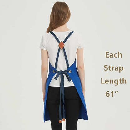 AFUN Chef Aprons for Women Men with Oversized Pockets, 12-Ounce Cotton Canvas Cross Back Water Repellent Apron (Royal Blue) - Image 4