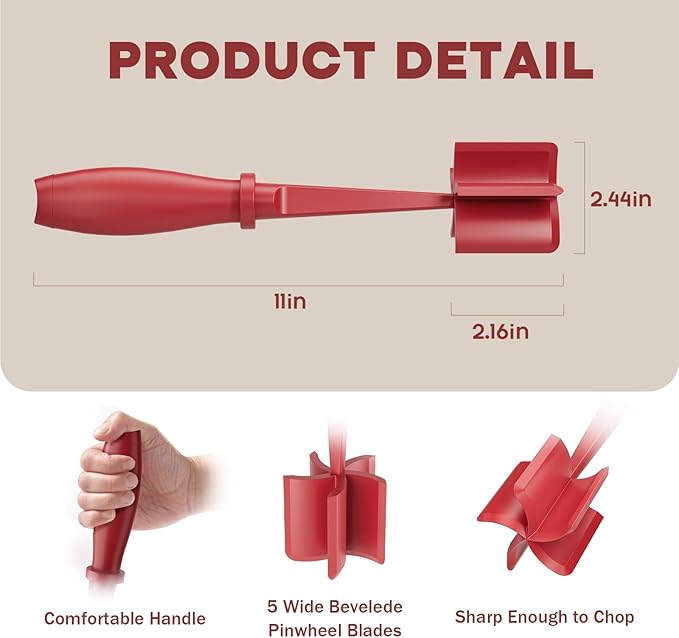 Meat Chopper, Upgrade Hamburger Smasher, Premium Heat Resistant Meat Masher for Ground Beef, Ground Turkey and More, Non Stick Mix Grinder-Red - Image 2