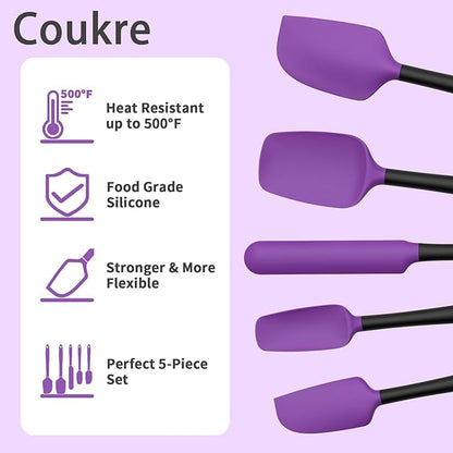 Coukre Silicone Spatula Set of 5,High Temperature Resistant, Food Grade Silicone, Dishwasher Safe, for Baking, Cooking (Purple Black) - Image 3