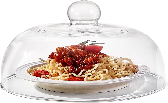 10 Inch Borosilicate Glass Microwave Splatter Cover for Food, All Glass Tall Splatter Guard Microwave Plate Light Serving Dish Covers Lid with Handle for Heating Food