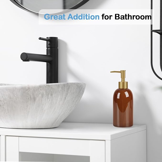 Natheeph 14OZ Ceramic Soap Dispenser Ceramic Soap Pump Dispenser Can Fill Liquid for Bathroom/Kitchen (Amber) - Image 5