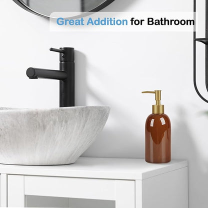 Natheeph 14OZ Ceramic Soap Dispenser Ceramic Soap Pump Dispenser Can Fill Liquid for Bathroom/Kitchen (Amber) - Image 5