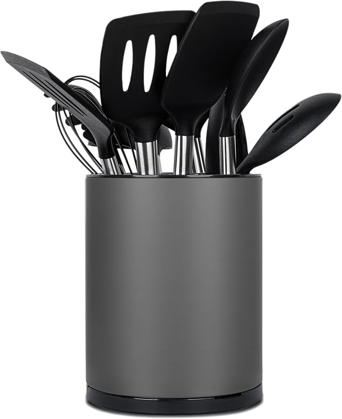 Kitchen Utensil Holder for Countertop 360° Rotating Utensil Caddy Extra Large Utensil Crock Cooking Utensil Holder for Kitchen Counter (Dark Grey) by Haiyouneer
