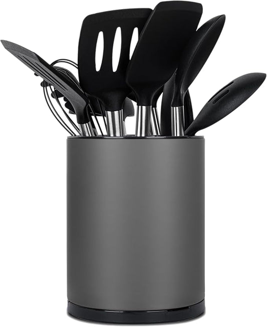 Kitchen Utensil Holder for Countertop 360° Rotating Utensil Caddy Extra Large Utensil Crock Cooking Utensil Holder for Kitchen Counter (Dark Grey) by Haiyouneer