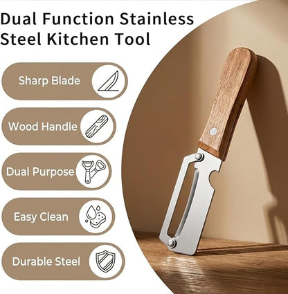 2 Pack Multifunctional Vegetable Peeler, Stainless Steel Blade with Ergonomic Wooden Handle, Non-Slip Fruit & Potato Peeler for Kitchen Use