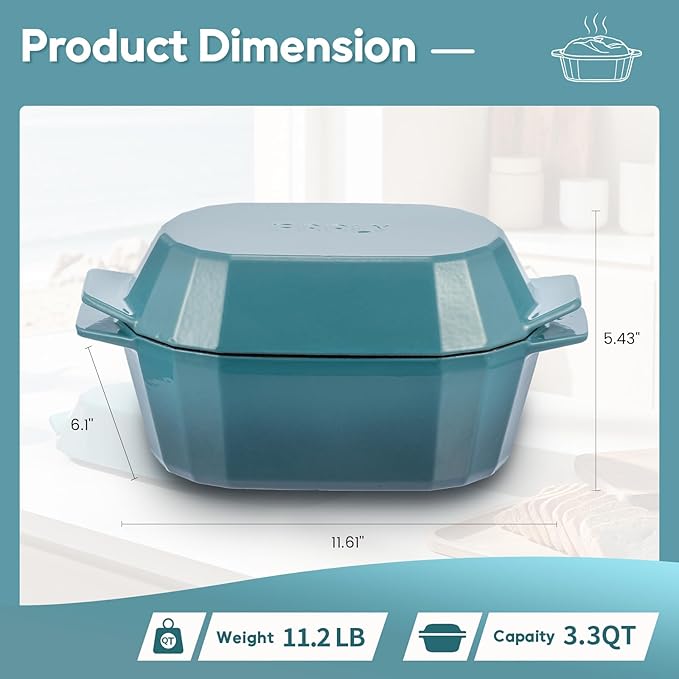 Enameled Cast Iron Sourdough Bread Oven – Dutch Oven for Sourdough, Oval Cast Iron Bread Pan with Lid，Loaf Cast Iron Dutch Oven for Baking (3.3QT-Blue） - Image 2