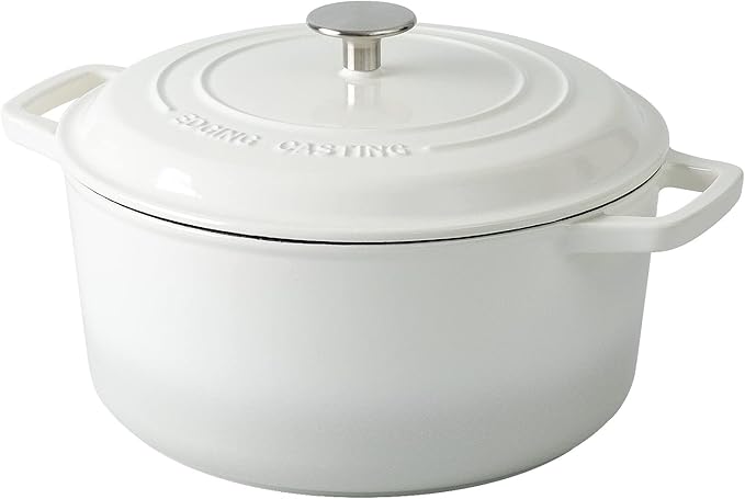 EDGING CASTING Enameled Cast Iron Dutch Oven Pot With Lid, Dutch Oven for Sourdough Bread Baking Round Pot Dule Handle, 6 Quart, White