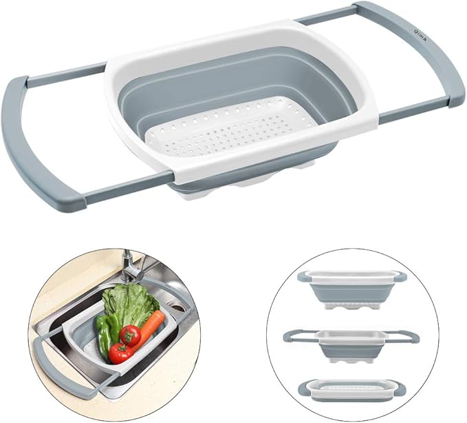 Qimh Collapsible Colander | Over The Sink Silicone Kitchen Strainers and Colanders with Extendable Handles | Veggies, Fruit and Pasta Foldable Strainer for Kitchen, 6-Quart, BPA Free - Image 2