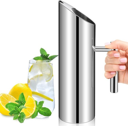 Funnymoom Stainless Steel Water Pitcher 53oz Modern Metal Pitcher with Ice Guard Silver Carafe Drink with Handle or Iced Hot Drink Tea Juice Coffee Beer by Funnymoom