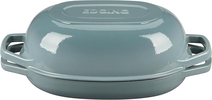 EDGING CASTING Enameled Cast Iron Oval Dutch Oven Pot with Lid, Dutch Oven for Sourdough Bread Baking, Bread Oven, Bread Dutch Oven, Oval Bread Pan, 7qt, Seasalt