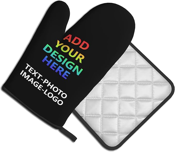 Custom Oven Mitts and Pot Holders Sets Personalized Customized Logo Text Image Kitchen Mitts Hot Pads for Cooking BBQ Baking Grilling - Image 2