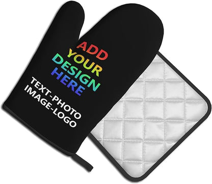 Custom Oven Mitts and Pot Holders Sets Personalized Customized Logo Text Image Kitchen Mitts Hot Pads for Cooking BBQ Baking Grilling - Image 2