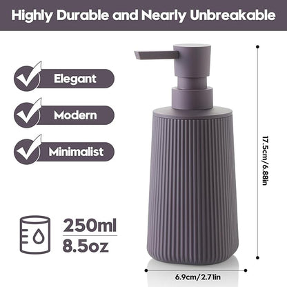 Small Soap Dispenser for Bathroom and Kitchen, Modern Farmhouse Striped Style Plastic Hand Soap Dish Soap Dispenser with Pump Matte Purple - Image 6