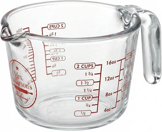 Mrs. Anderson's Baking Glass Measuring Cup, Borosilicate Glass, Precision Measures, For Hot And Cold Liquids, 2 Cup Capacity