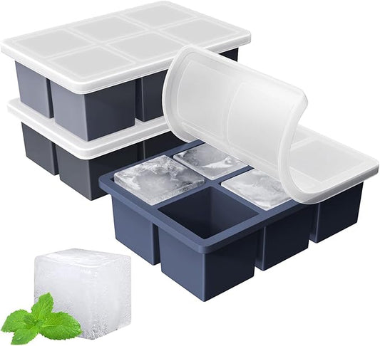 Large Ice Cube Tray for Whiskey: FDDBI Big Square Ice Cube Maker for Cocktail - 3Pack Silicone Old Fashioned Ice Cube Trays - 2inch Huge Cubed Ice Trays for Whisky by FDDBI