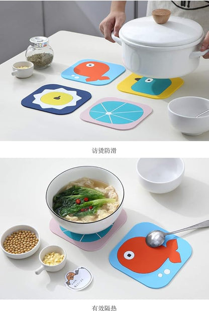 Pot Holders Set of 2 Heat Resistant 480 ℉ Non Slip Clear Silicone Printed Comfortable Cotton Lining Kitchen Women Men Cooking Baking Microwave Machine Washable (Fox, Gray Potholders)
