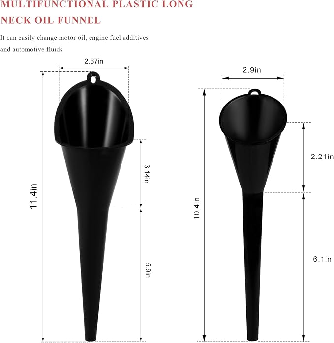 2 PCS Oil Funnel, Multi-Purpose Plastic Long Neck Oil Funnel, Automotive Use Funnels for Filling Oils Lubricants Water Diesel, Kitchen Funnels for Filling Bottles Jars (Black, L+S)