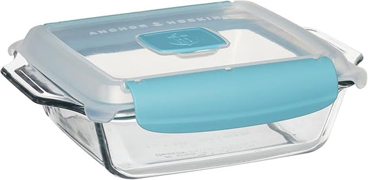 Anchor Hocking 8 Inch Square Cake Dish with TrueLock Locking Lid Bakeware, Clear by AnchorHocking