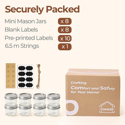 ComSaf Mini Mason Jars 4oz - 8 Pack, Regular Mouth Mason Jar with Lids and Seal Bands, Small Glass Canning Jar for Spice, Jam, Honey, Jelly, Dessert, Shower Wedding Favors, DIY Candles Decor - Image 8
