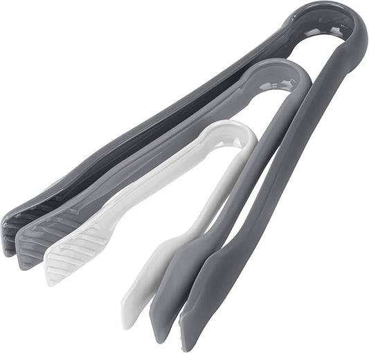 DecorRack 3 Pcs 6” x 8” x 10” Multi Cologray Plastic Tong Set, 3 Pack Durable BPA-Free Quality Heavy Duty Perfect for BBQ, Grilling, Salad, Buffets and Kitchen (White, Gray)
