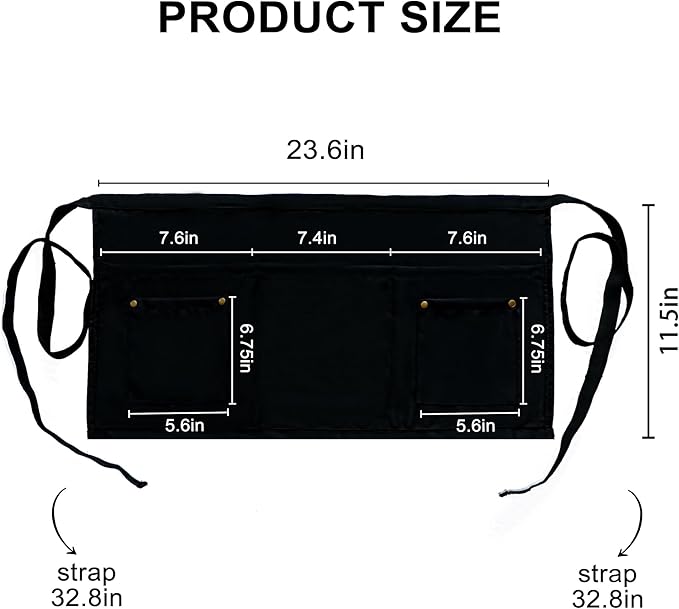 Server Apron with 5 Pockets - Rivet buckle Unisex Short/Half Waiter Waist Short Apron