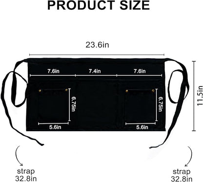 Server Apron with 5 Pockets - Rivet buckle Unisex Short/Half Waiter Waist Short Apron