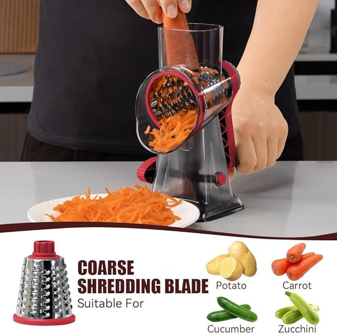 KEOUKE Rotary Cheese Grater Pro 6 in 1 - Shredder Crinkle Slicer Grinder Ice Shaver, Stable Suction, Time-saving Easy Use & Clean, Safe Morden Kitchen Tool for Cheese, Vegetable, Nuts, Chocolate - Image 3