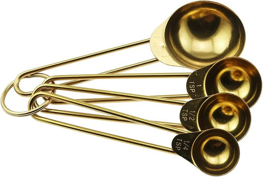4PCS Gold Stainless Steel Measuring Spoon Set Durable with 4 Level Precision Graduations Essential Spoons for Baking Cooking Kitchen Measuring Tools for Soy Sauce Honey Oil