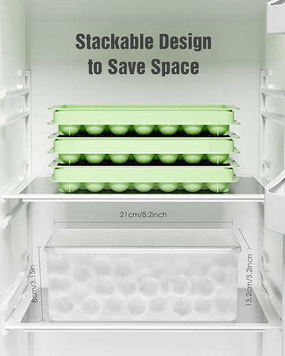 3-Pack Small Circle Ice Cube Tray for Freezer with Lid and Bin, Makes 99 x 0.87" Mini Round Ice Balls (33 per Tray), BPA-Free Sphere Ice Trays for Juice, Cocktails, Whiskey, and Coffee Drinks