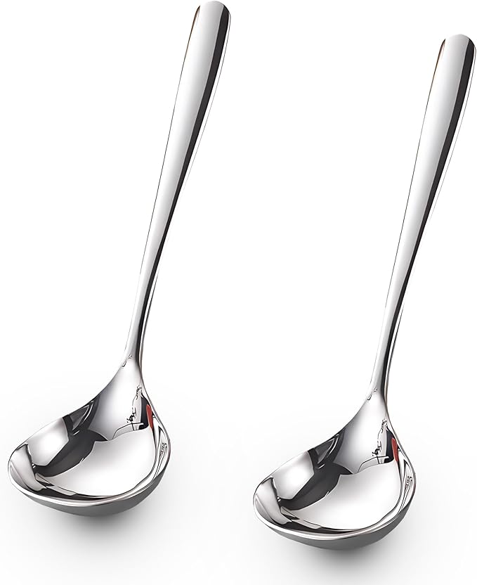 Comicfs 2 Pack Gravy Ladle, SUS 304 Stainless Steel Soup Ladle, Small Soup Ladles, Sauce Ladles, Small Serving Ladle, Solid Serving Spoon 8-Inch (Silver) by Comicfs