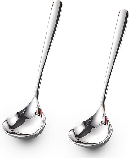 Comicfs 2 Pack Gravy Ladle, SUS 304 Stainless Steel Soup Ladle, Small Soup Ladles, Sauce Ladles, Small Serving Ladle, Solid Serving Spoon 8-Inch (Silver) by Comicfs