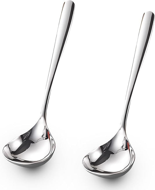 Comicfs 2 Pack Gravy Ladle, SUS 304 Stainless Steel Soup Ladle, Small Soup Ladles, Sauce Ladles, Small Serving Ladle, Solid Serving Spoon 8-Inch (Silver) by Comicfs