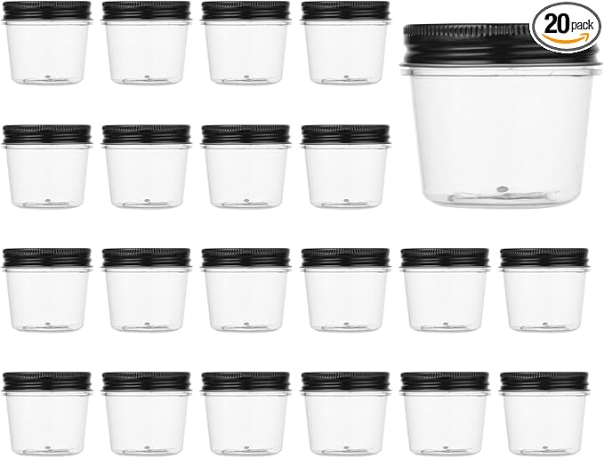 novelinks 4 oz Small Plastic Jars with Lids, 20 Pack Mini Plastic Mason Jars with Lids 4oz, Craft Storage Containers & Canning Jars & Small Spice Jars for Kitchen Organization (20 Pack,Black) by novelinks