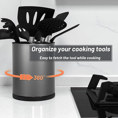 Kitchen Utensil Holder for Countertop 360° Rotating Utensil Caddy Extra Large Utensil Crock Cooking Utensil Holder for Kitchen Counter (Dark Grey) - Image 3