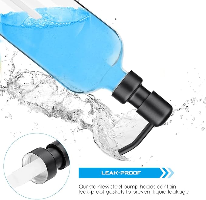 ARKTEK 2 Pack Refillable Glass Soap Dispenser - Rust Proof Stainless Steel Pump, 17 Oz/ 500 ML, Black - Image 3