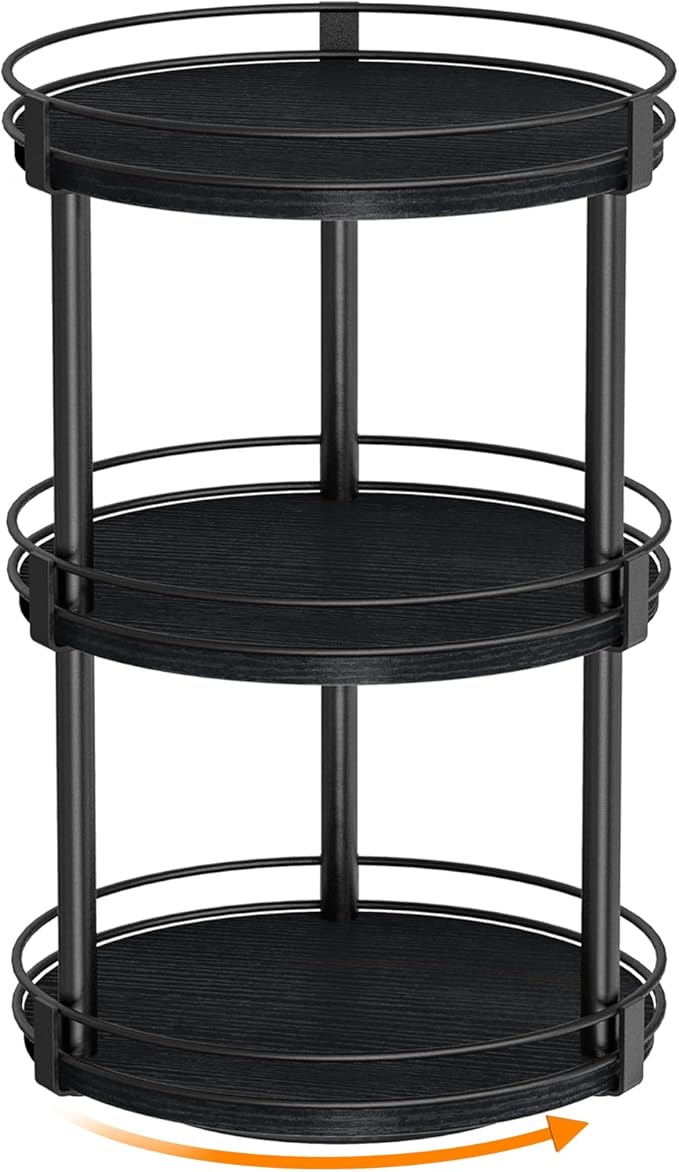 Snughome Lazy Susan Organizer, 3 Tier Rotating Spice Rack for Countertop, Turntable Lazy Susan Kitchen Countertop Organizer, 10.2" x 10.2" x 18.5", Black by Snughome
