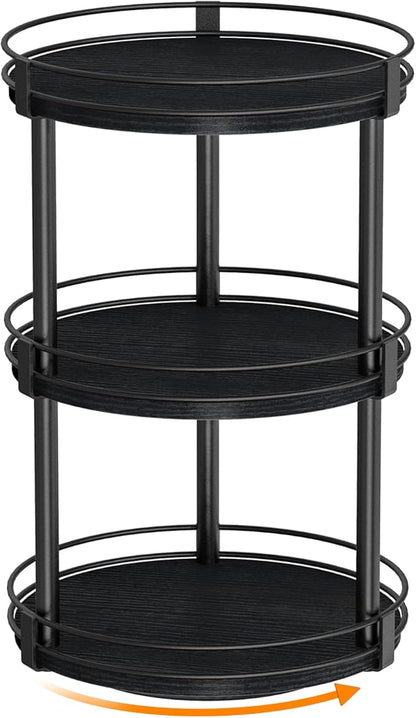 Snughome Lazy Susan Organizer, 3 Tier Rotating Spice Rack for Countertop, Turntable Lazy Susan Kitchen Countertop Organizer, 10.2" x 10.2" x 18.5", Black by Snughome